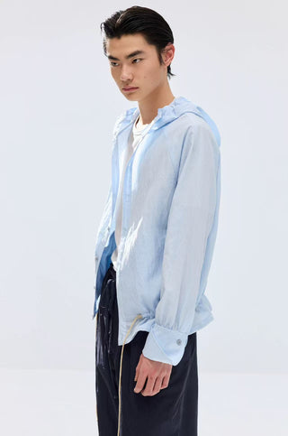 Simple Project Lace-up Hooded Shirt-Sky Blue