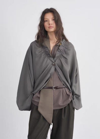 BALIANG Relaxed Linen Cocoon Blouse-Gray