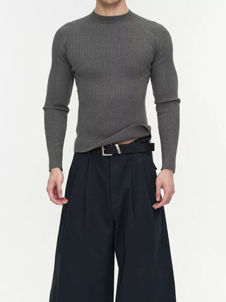 NFAI Ribbed Long Sleeve Top-Dark Grey