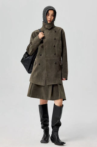 Simple Project Suede Peacoat-Olive