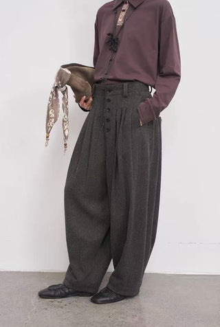 BALIANG Pleated Wool Balloon Trousers-Heather Gray