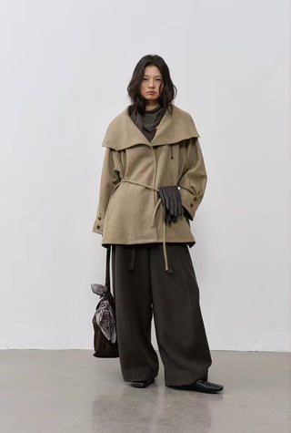 BALIANG Bitter Mid-Length Wool Coat-Khaki